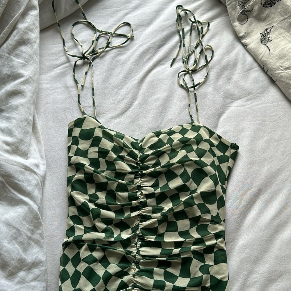 Checkered mesh mini dress